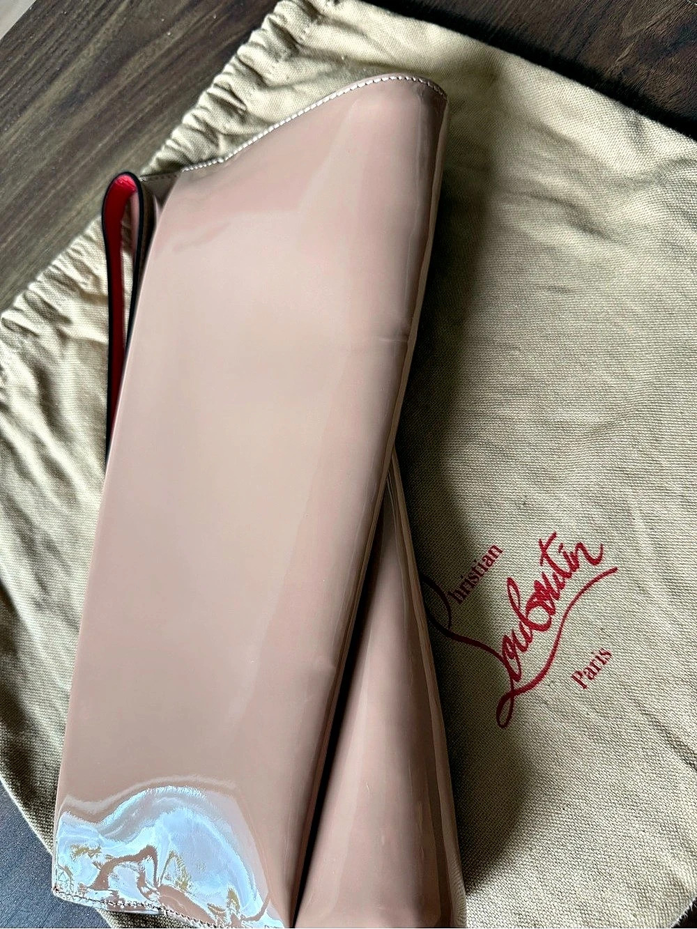 Christian Louboutin Loubi Twist Zip Clutch Nude
